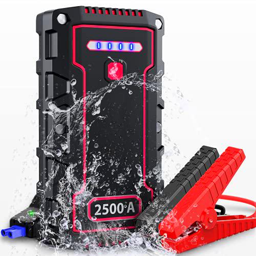 Arrancador de Coche, 2500A Arrancador de Batería de Coches IP68 Jump Starter (para Motores 12 V diésel 8 L y Gasolina 9 L)