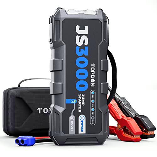 Arrancador de Salto de batería de Coche, TOPDON JS3000 12V/3000A Booster Jump Starter para Motores Diesel de hasta 9L de gas/7L