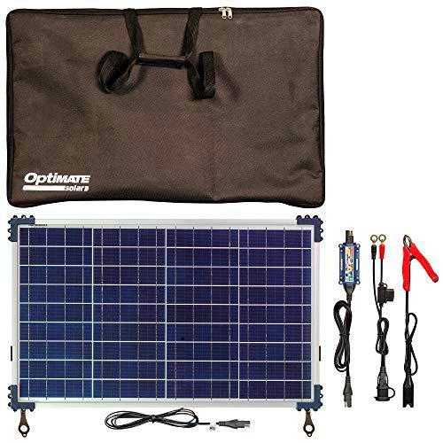 OptiMate Solar DUO 40W Travel Kit, TM522-D4TK, Cargador-mantenedor solar con modo de recuperación para baterías selladas de 12V / 12.8V y 3.33A en 6 fases