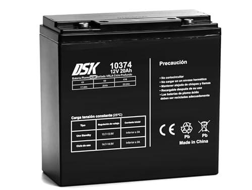 DSK 10374 - Batería de Plomo AGM Recargable y Sellada VRLA de Ciclo Profundo 12V y 20Ah