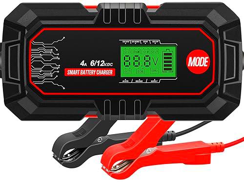 Sailnovo Cargador Baterias Coches Moto 6V/12V 4A Inteligente Completamente Automático con Pantalla Táctil LCD y Múltiples Protecciones para Plomo-ácido/AGM/Gel/EFB Baterias en Coche Moto ATV RV Barco