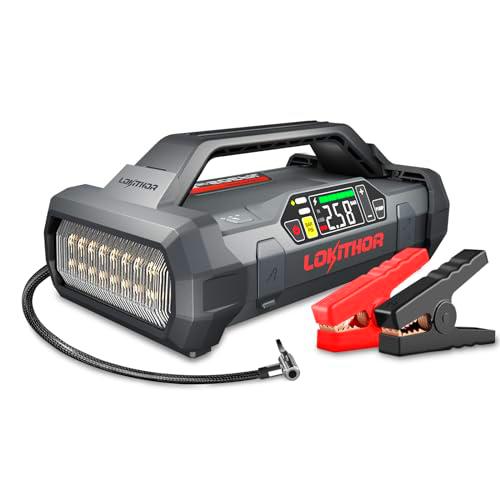 LOKITHOR JA302 Arrancador de Coches 2500A 20500mAh con 150 PSI Compresor de Aire Arrancador Batería Coche Profesional(hasta 8.5L Gas/6.5L Diesel) con Linterna LED,Puerto USB,QC3.0,Espera de 36 Meses