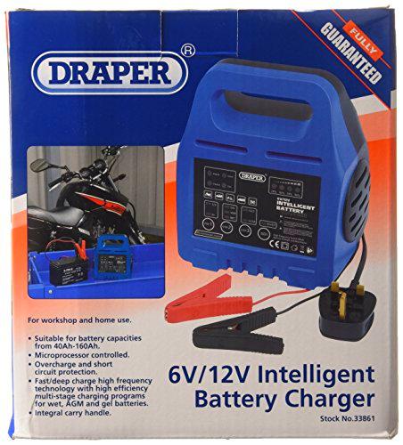 Draper 33861 - Cargador de batería inteligente, 6/12 V