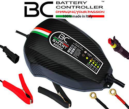 BC Battery Controller BC SMART 5000+, Cargador de baterías y Mantenedor Inteligente para todas las Baterías de Coche y Moto 12V de Plomo-Ácido, 5A/1A